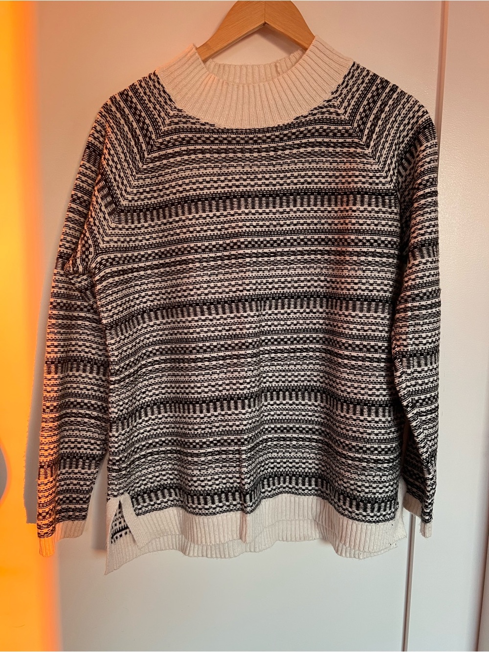 Talbots Cream and Black Striped Crewneck Sweater